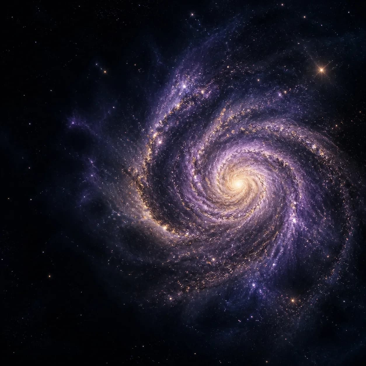 A violet galaxy turning slowly in deep space