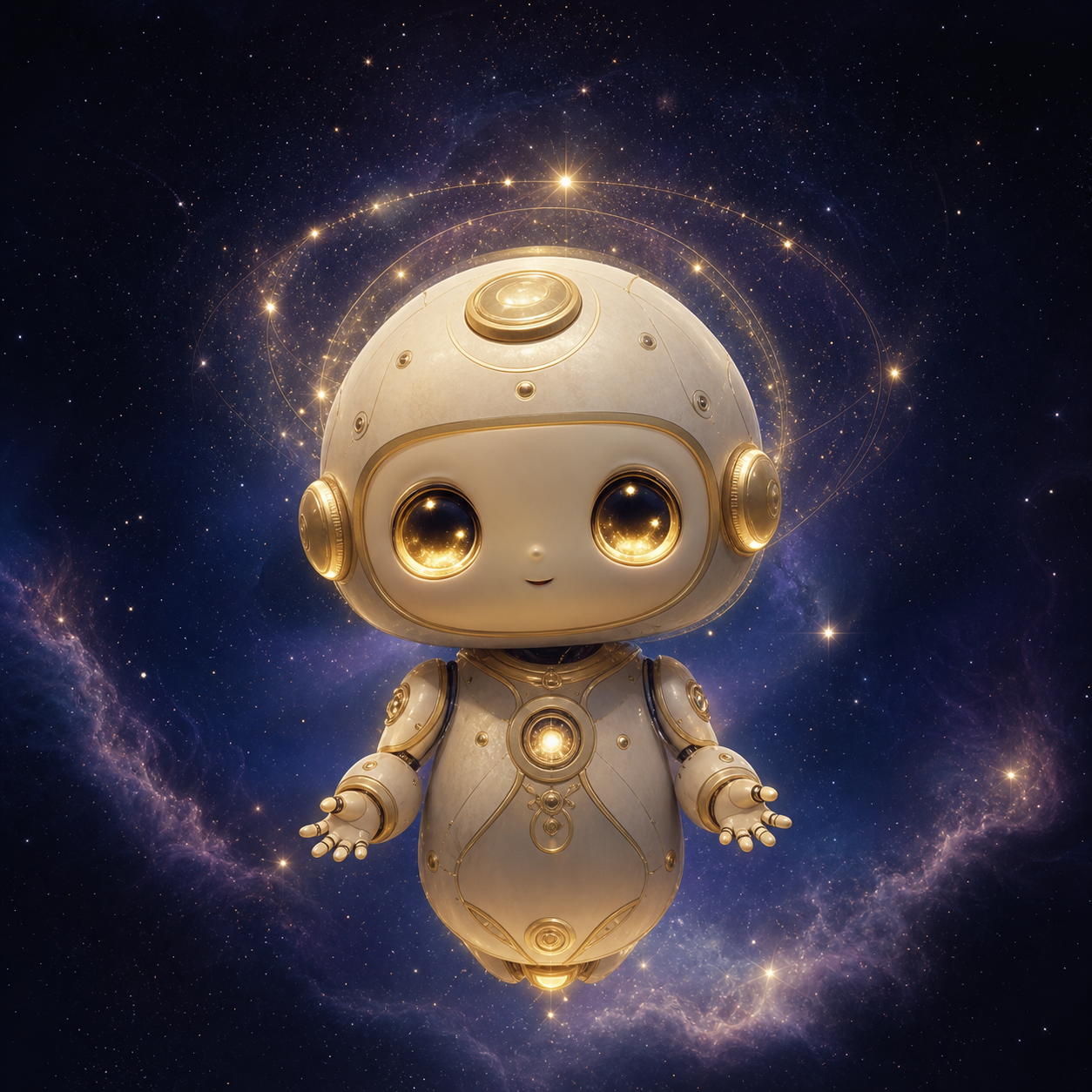 A friendly luminous AI robot companion from Planet Koerygise